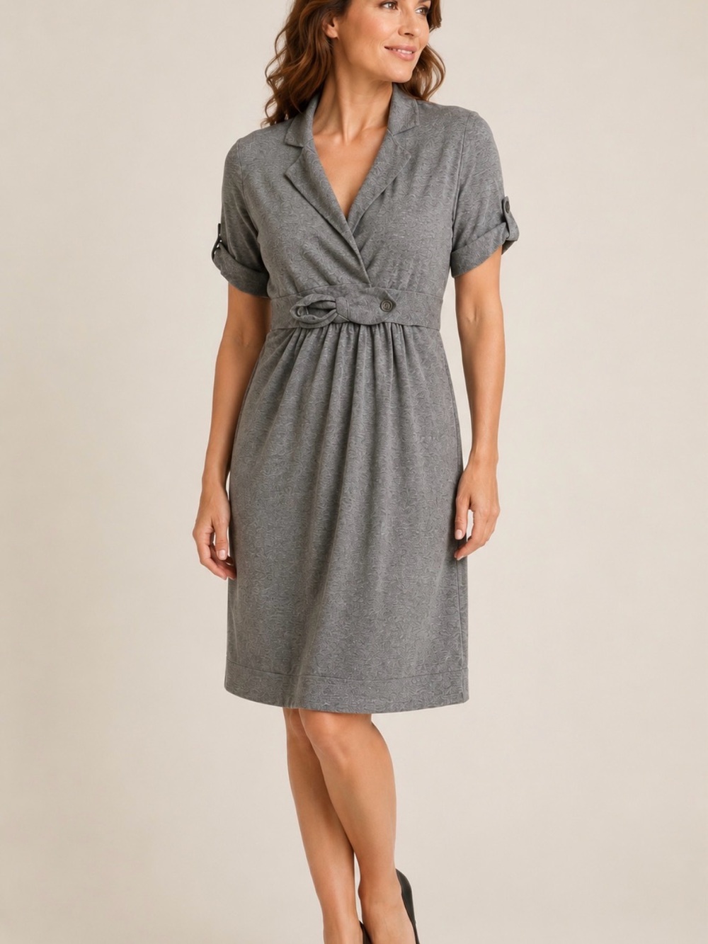 BCBG Max Azria Gray Merino Wool Sweater Dress Bow Waist M